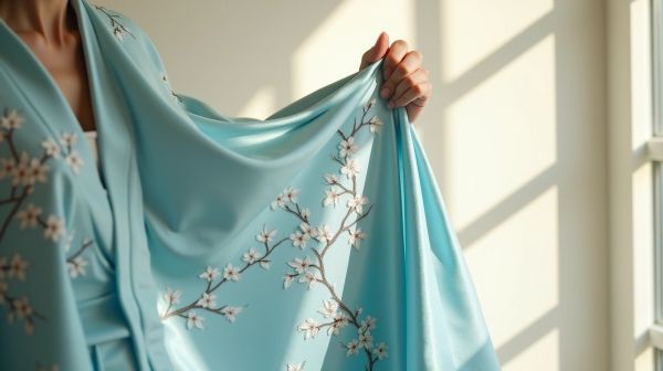 Porter un kimono en satin à la maison